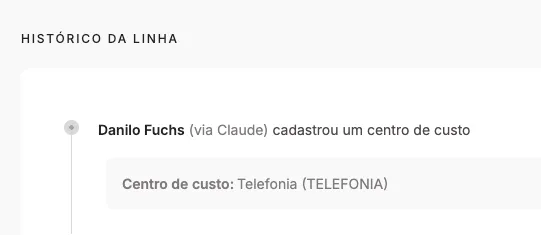 Registro de auditoria de uma ação feita via MCP, com quem autorizou e por qual agente
